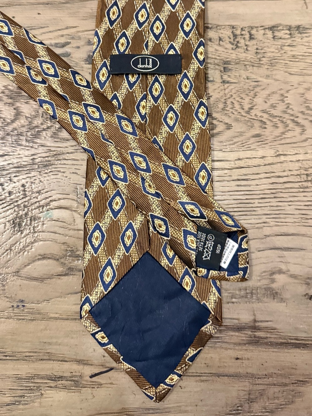 Dunhill Brown and Blue Geometric Silk Tie